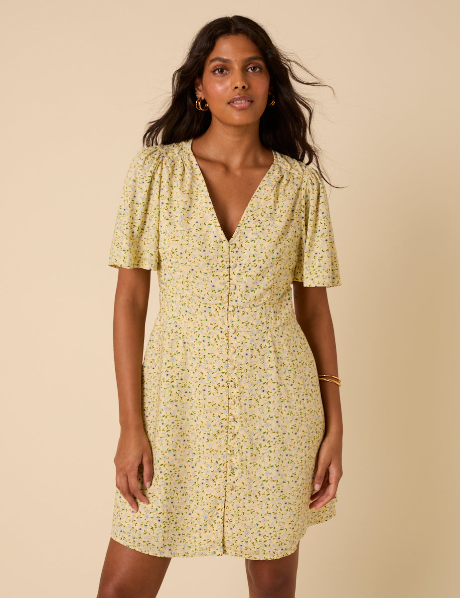 free people maggie mini dress Cream Floral Maggie Mini Dress